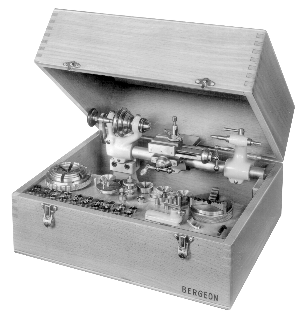 BERGEON 1766-A LATHE 8mm Professional watchmaker BOX & accessories Swiss  made !