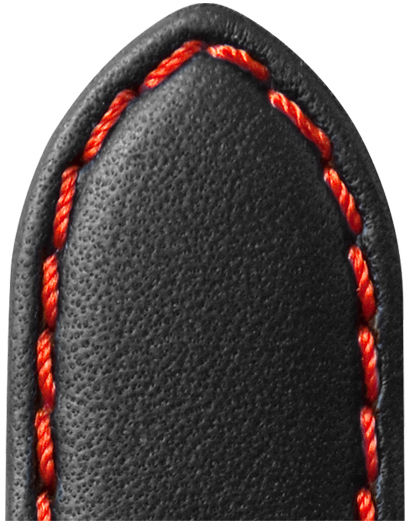 Pasek skórzany Denver 22mm czarny z czerwonym szwem