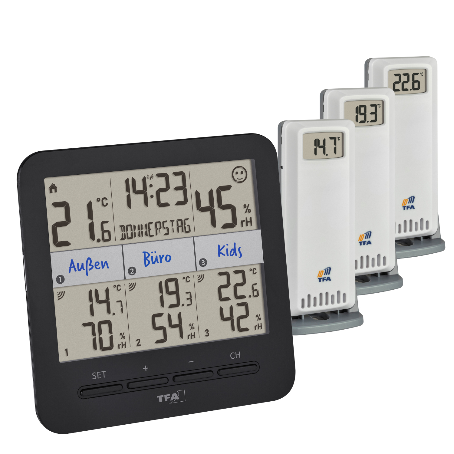 Wireless thermo-hygrometer with 3 transmitters KLIMA@HOME 2