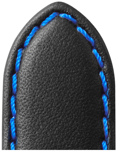 Pasek skórzany Denver 22mm czarny z metalicznym niebieskim szwem