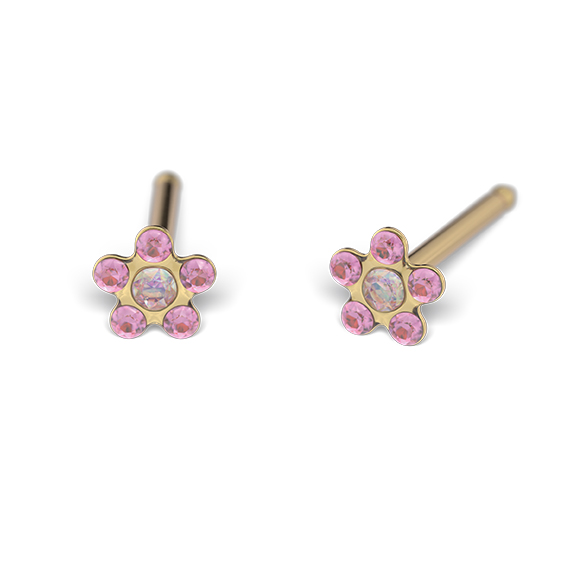 First ear stud System 75 white, daisy, baby, rose with stone crystal Studex