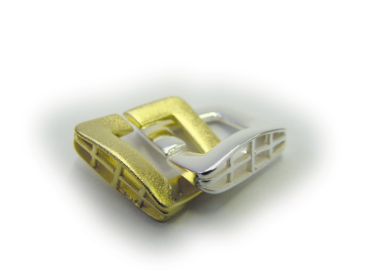 Jump ring single-row silver 925/-bi-colour polished/matte, square L 12.00 x W 12.00mm