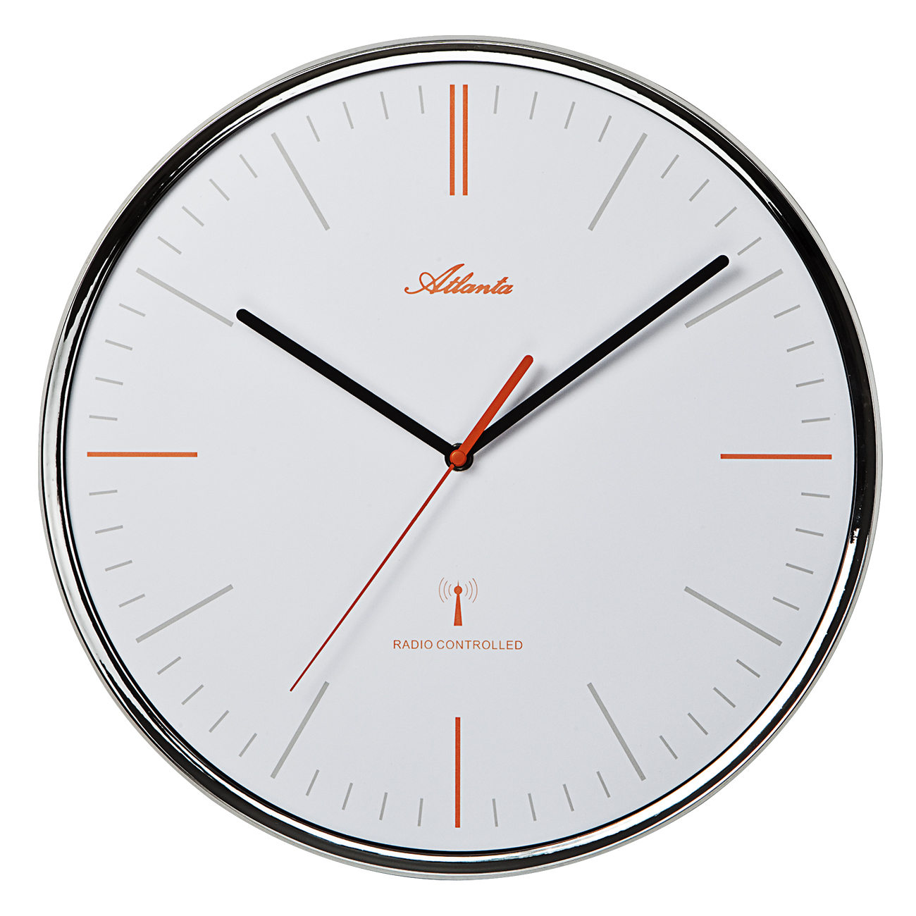 Atlanta 4499 radio controlled wall clock white orange chrome