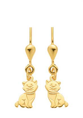 Dropped earrings with omega back gold 585/GG, cat
